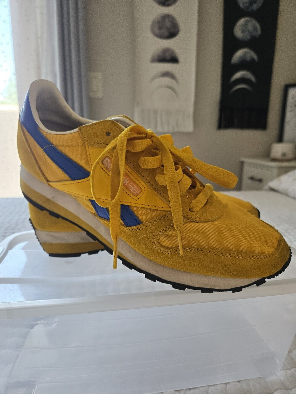 Yellow Retro Reebok Sneakers with Blue Accents